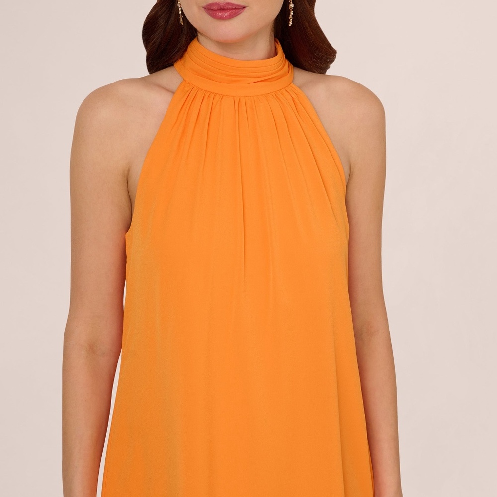 Adrianna Papell Chiffon Halter Trapeze Dress In Orange Size 16Orange / Regular / - Picture 3 of 3